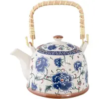 Clayre & Eef Theepot blauwe bloem 700ml blauw Aardewerk Clayre & Eef Theepot