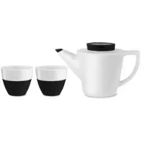 Viva Scandinavia - Infusion Theepot - Porselein - Incl. 2 Mokjes - Set van 3 Stuks - Wit/Zwart