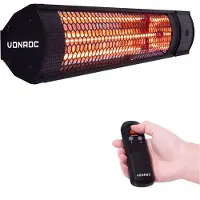 Vonroc Terrasverwarmer – Elektrisch, Low Glare & 2 Warmtestanden – 2000 W – 75 x 20 x 18 cm – Zwart