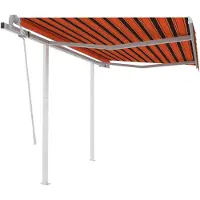 vidaXL Luifel handmatig uittrekbaar met palen 3,5x2,5 m oranje en bruin