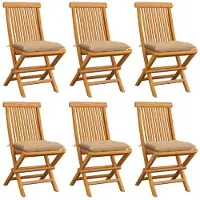 vidaXL Tuinstoelen 6 st met beige kussens massief teakhout