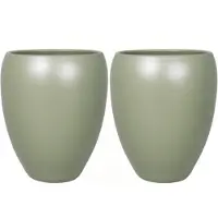 Blokker 2x Stuks Bloemen Vaas/vazen Bloempot Army Groen Van Keramiek D16 X H19 Cm - Vazen