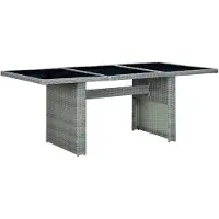 vidaXL Tuintafel, lichtgrijs, polyrotan en gehard glas