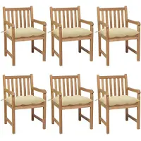 vidaXL Tuinstoelen, 6 stuks, met crème-witte kussens, massief teakhout