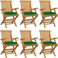 vidaXL Tuinstoelen 6 st met groene kussens massief teakhout