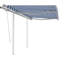 vidaXL Luifel handmatig uittrekbaar met palen 3x2,5 m blauw en wit
