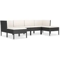 vidaXL 6-delige Loungeset met kussens poly rattan zwart