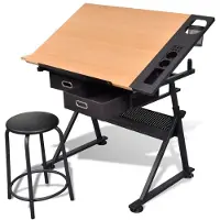 vidaXL Tekentafel met 2 lades en kruk