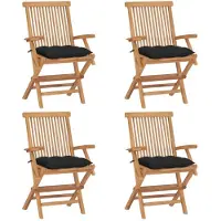 vidaXL Klapstoelen met zwarte kussens, 4 stuks, massief teak hout