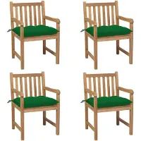 vidaXL Tuinstoelen 4 st met groene kussens massief teakhout
