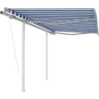 vidaXL Luifel automatisch uittrekbaar met palen 3,5x2,5 m blauw en wit