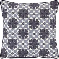 Dutch decor - DALOU - Sierkussen geborduurd 45x45 cm - donkerblauw - wit - grijs - barok dessin - 100% katoen