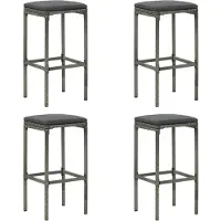 vidaXL Barkrukken met kussens 4 st poly rattan grijs