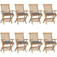 vidaXL Klapstoelen met grijze kussens, 8-delig, massief teak hout