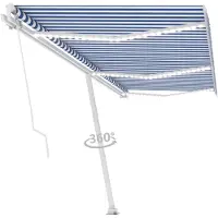 vidaXL Luifel handmatig uittrekbaar met LED 600x350 cm blauw en wit