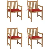 vidaXL Tuinstoelen 4 st met rode kussens massief teakhout