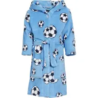 Playshoes fleece badjas Soccer met voetbal dessin lichtblauw All over print - 110/116
