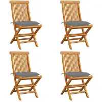 vidaXL Klapstoelen met grijze kussens, 4 stuks, massief teakhout
