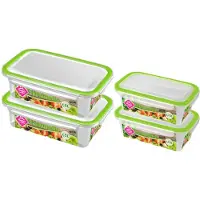 Hega hogar 4x Voedsel plastic bewaarbakjes 0,75 en 1,5 liter transparant/groen - Vershoudbakjes