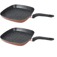 Blokker Set Van 2x Stuks Aluminium Grillpan Burgos Vierkant Met Anti-aanbak Laag 27 Cm - Grilpannen