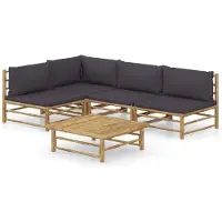 vidaXL 5-delige Loungeset met donkergrijze kussens bamboe