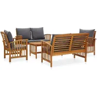 vidaXL 5-delige loungeset voor de tuin met kussens, gemaakt van massief acaciahout
