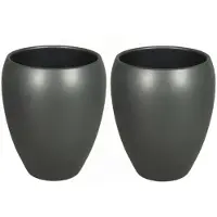 Blokker 2x Stuks Bloemen Vaas/vazen Bloempot Antraciet Van Keramiek D25 X H28 Cm - Vazen