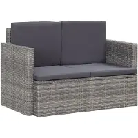 vidaXL Tuinbank 2-zits met kussens poly rattan grijs