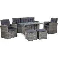 vidaXL Tuinbank 3-zits met kussens poly rattan grijs