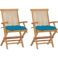 vidaXL Tuinstoelen 2 st met lichtblauwe kussens massief teakhout