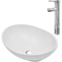 vidaXL Badkamerwastafel met mengkraan ovaal keramiek wit