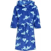 Playshoes Badjas/ochtendjas met haaien print - blauw - voor jongens - polyester badstof - met capuchon 110/116 (5-6 jr) - Badjasse
