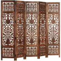 vidaXL Kamerscherm 5 panelen handgesneden 200x165 cm mangohout bruin