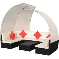 vidaXL Loungeset met luifels poly rattan zwart 34-delig online kopen