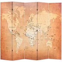 vidaXL Kamerscherm inklapbaar wereldkaart 200x170 cm geel