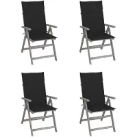 vidaXL Verstelbare stoelen met hoge rugleuning, set van 4, met kussens, massief acaciahout