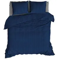 Satin d'or Dekbedovertrek Satijn Streep Marine Satijn-240 x 200 / 220 cm | Lits-Jumeaux