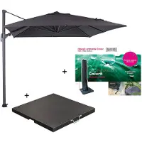 Garden Impressions Hawaii zweefparasol S 250x250 - donker grijs/zwart met 60 kg parasolvoet en parasolhoes
