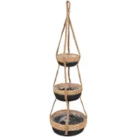 Clayre & Eef Plantenhanger Ø 24x83 cm Bruin Zwart Zeegras Rond Hangpot Bruin Hangpot