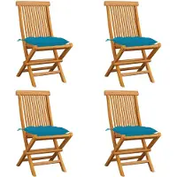 vidaXL Tuinstoelen 4 st met lichtblauwe kussens massief teakhout