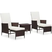 vidaXL 3-delige Loungeset met kussens poly rattan bruin