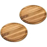 Kesper 2x stuks houten broodplanken/serveerplanken rond met sapgroef 30 cm - Serveerplanken
