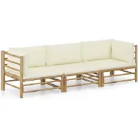 vidaXL 3-delige Loungeset met crèmewitte kussens bamboe