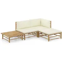 vidaXL 4-delige Loungeset met crèmewitte kussens bamboe