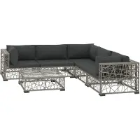 vidaXL 6-delige Loungeset met kussens poly rattan grijs