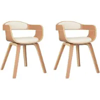 vidaXL Eetkamerstoelen 2 st gebogen hout en kunstleer crèmekleurig