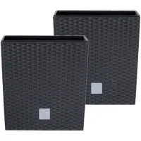 Prosperplast Set van 2x stuks kunststof Rato rotan bloempotten/plantenpotten met binnenpot antraciet 20 cm - Plantenpotten
