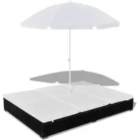vidaXL Loungebed met parasol poly rattan zwart