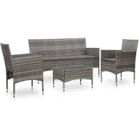 vidaXL 4-delige loungeset voor de tuin met kussens, van polyrotan, grijs