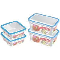 Hega hogar 4x Voorraad/vershoudbakjes 2 en 1 liter transparant/blauw - Vershoudbakjes